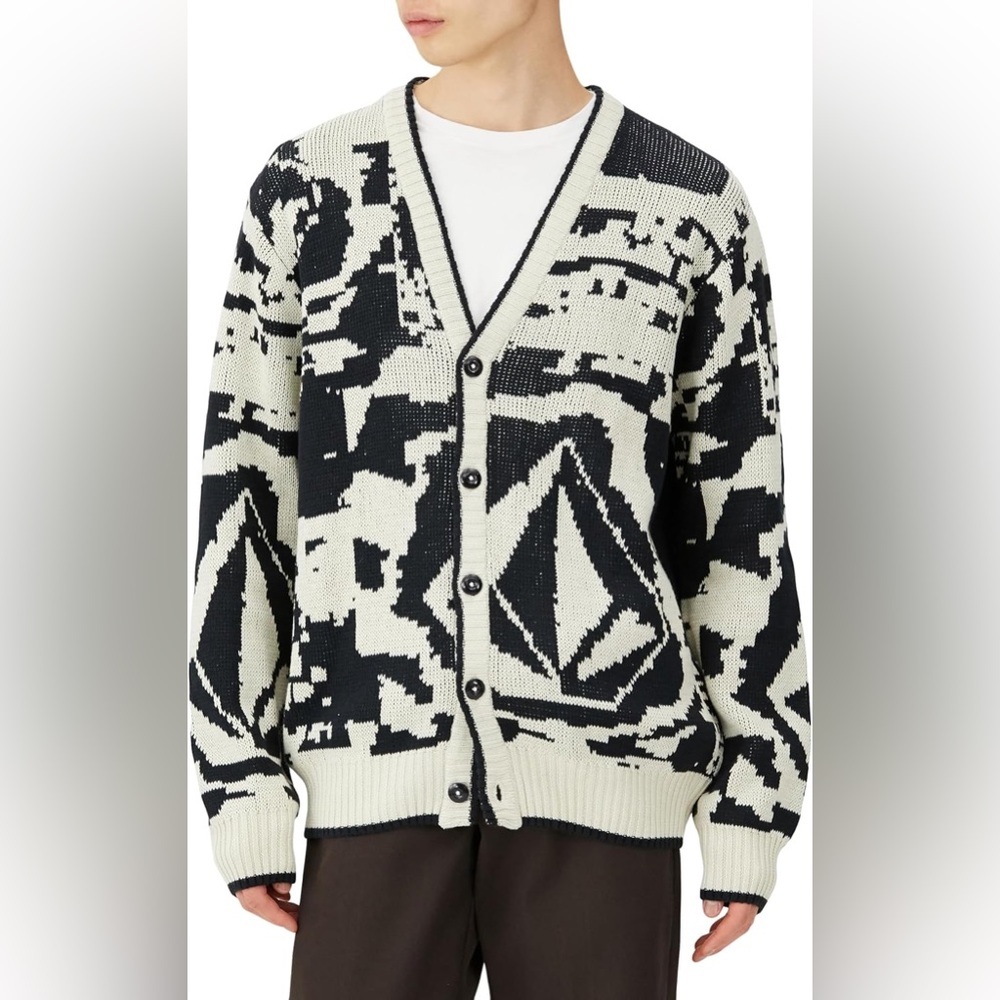 Volcom Black and White Men's Cardigan Sweater